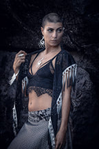 Black Mandala Fringe Shawl, Top & Skirt (3 in 1)