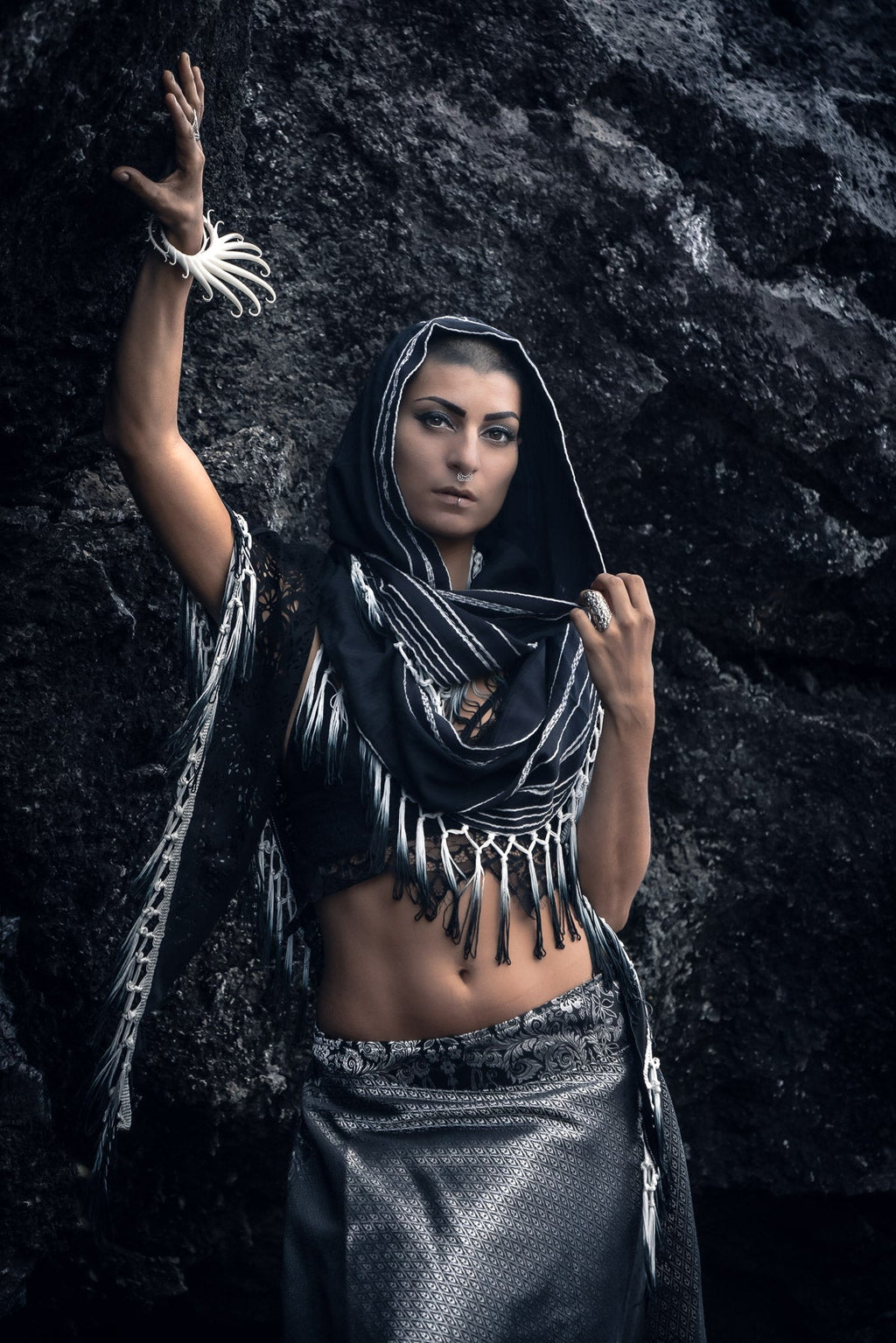 Black Ombre Fringe Hood