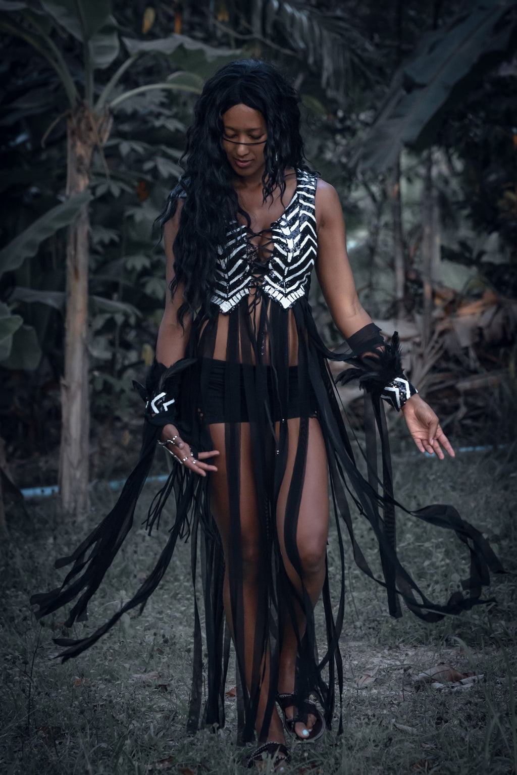 Yin Yang Tribal Sequin Fringe Top