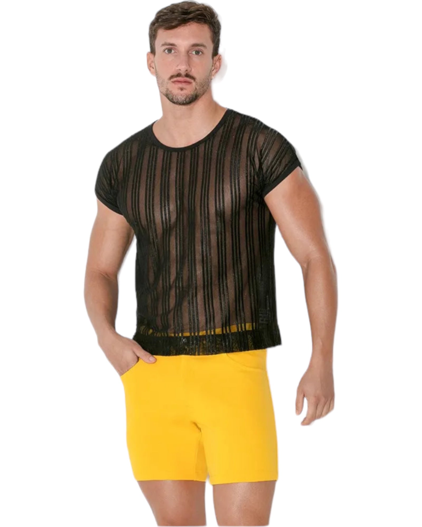 Code 22 - Striped mesh shirt - Black