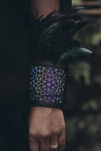 Cosmic Glass Cactus Leather Feather Cuffs