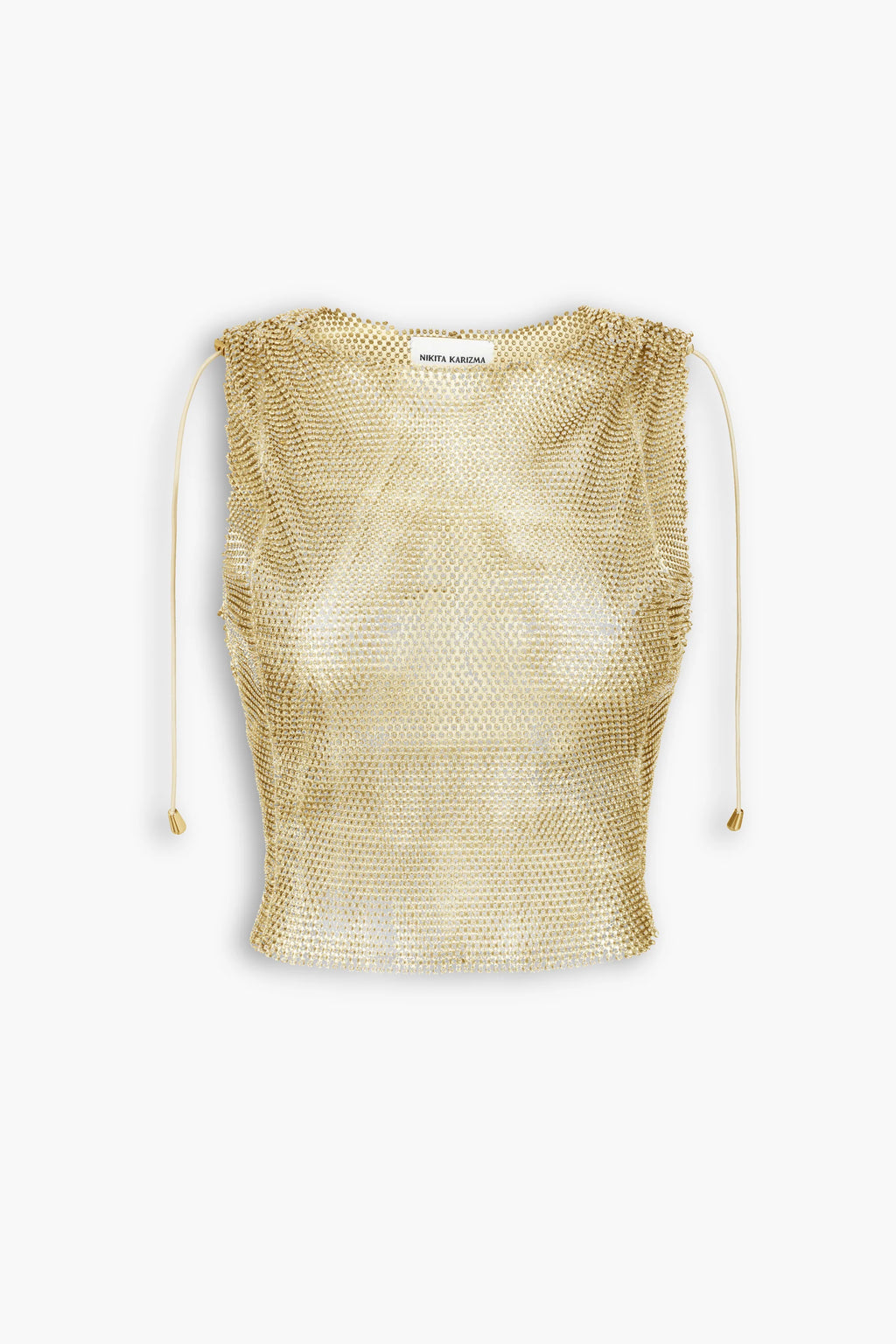 Crystal Embellished Fishnet Tank Top in Gold