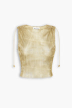 Crystal Embellished Fishnet Tank Top in Gold