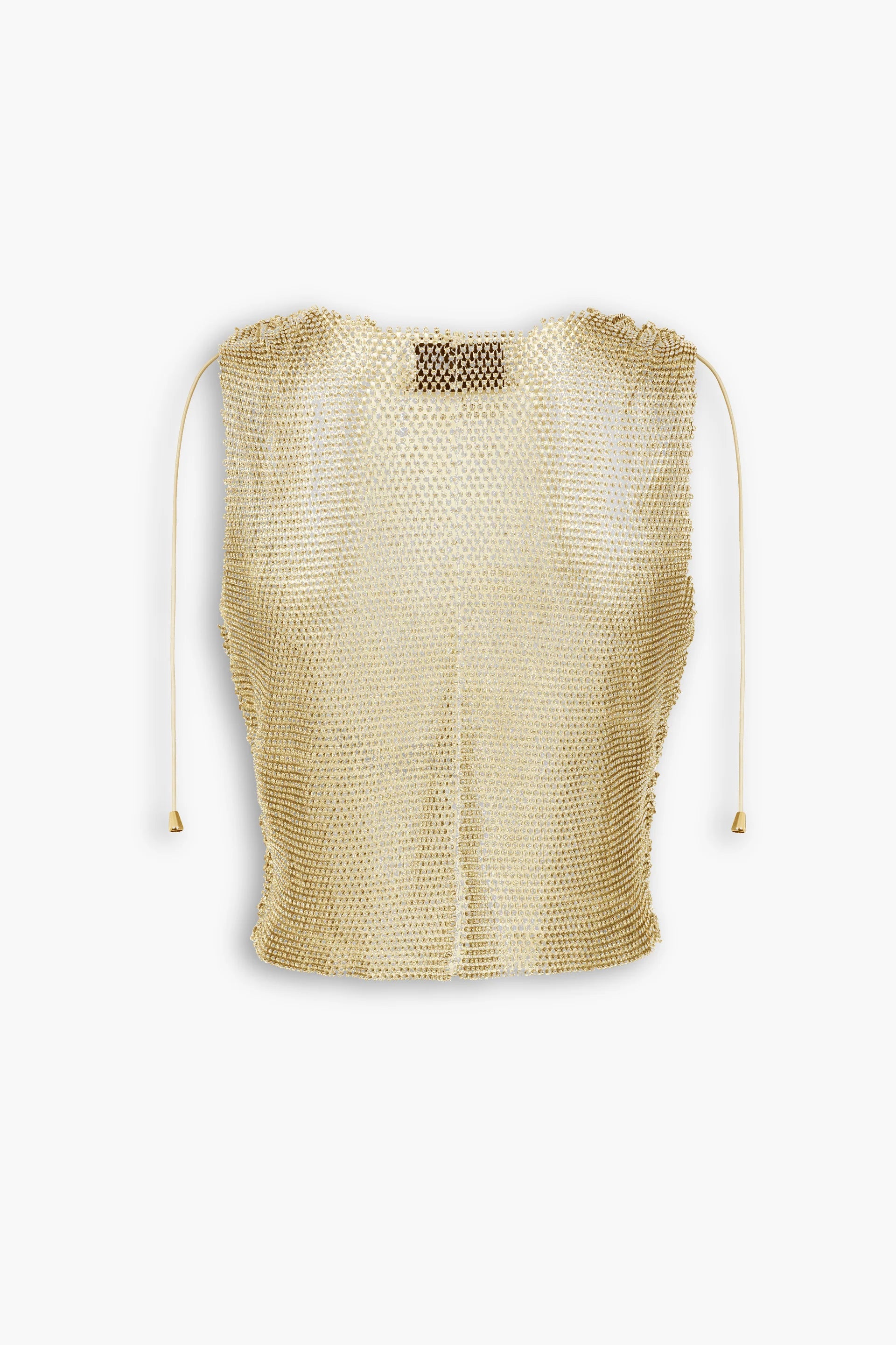 Crystal Embellished Fishnet Tank Top in Gold