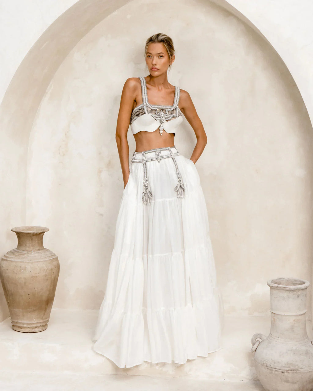 Teuta Beaded Luxury Statement Sash with Removable Bows - 4 Colors | Best Seller