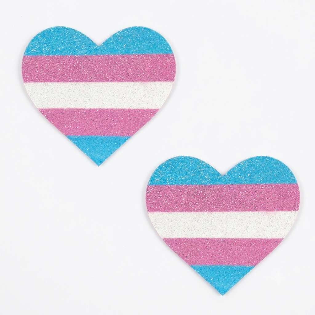 Trans Flag Hearts of Pride Glitter Nipple Cover Pasties