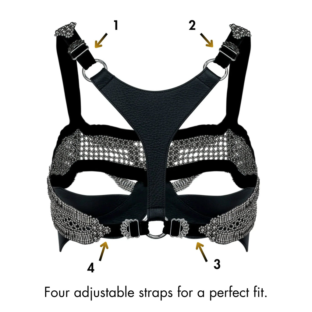 Khutulun Beaded Modular Top with Leather Balconette Bra –  4 Color Variants