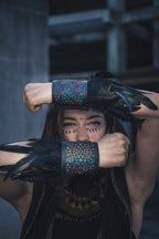 Cosmic Glass Cactus Leather Feather Cuffs