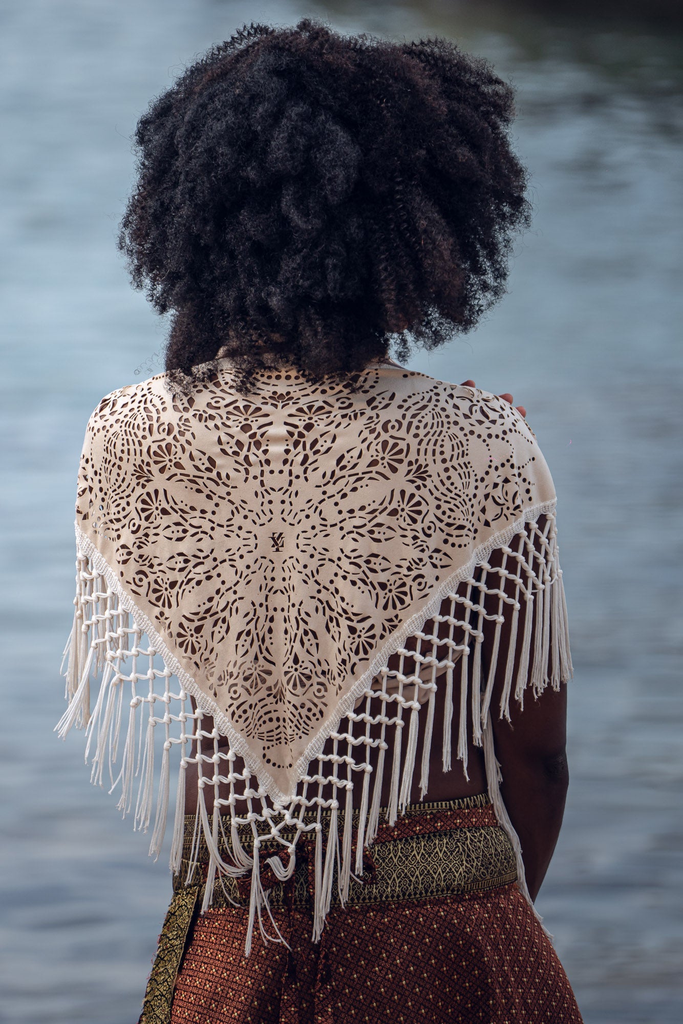 (4 in 1) Cream Laser Cut Mandala Fringe Shawl/Top/Skirt