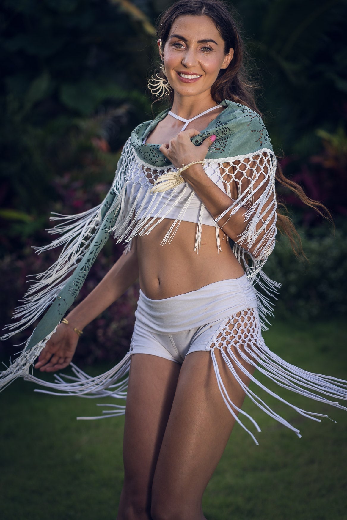 (4 in 1) Turquoise Mandala Fringe Shawl/Top/Skirt