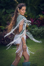 (4 in 1) Turquoise Mandala Fringe Shawl/Top/Skirt