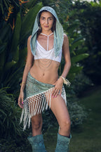 (4 in 1) Turquoise Mandala Fringe Shawl/Top/Skirt