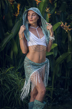 (4 in 1) Turquoise Mandala Fringe Shawl/Top/Skirt