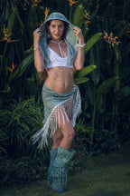 (4 in 1) Turquoise Mandala Fringe Shawl/Top/Skirt