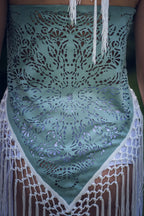 (4 in 1) Turquoise Mandala Fringe Shawl/Top/Skirt