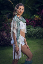 (4 in 1) Turquoise Mandala Fringe Shawl/Top/Skirt