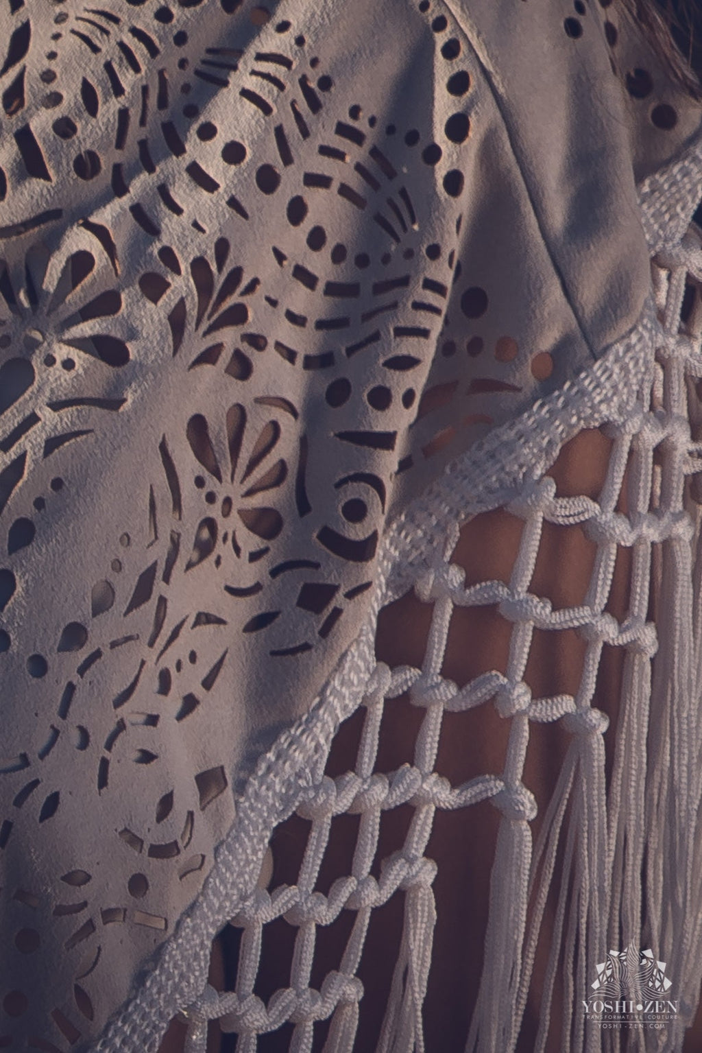(4 in 1) Cream Laser Cut Mandala Fringe Shawl/Top/Skirt
