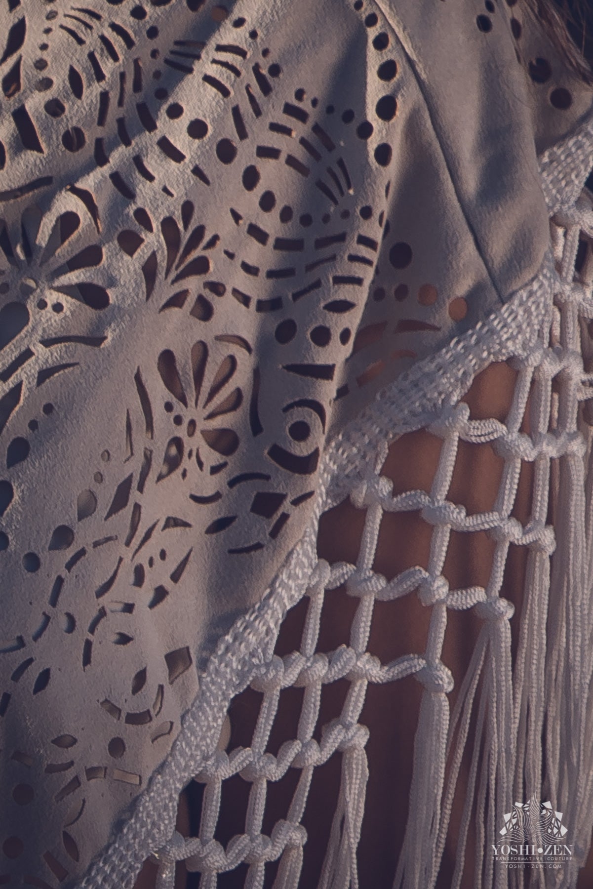 (4 in 1) Cream Laser Cut Mandala Fringe Shawl/Top/Skirt
