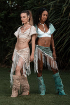 (4 in 1) Turquoise Mandala Fringe Shawl/Top/Skirt