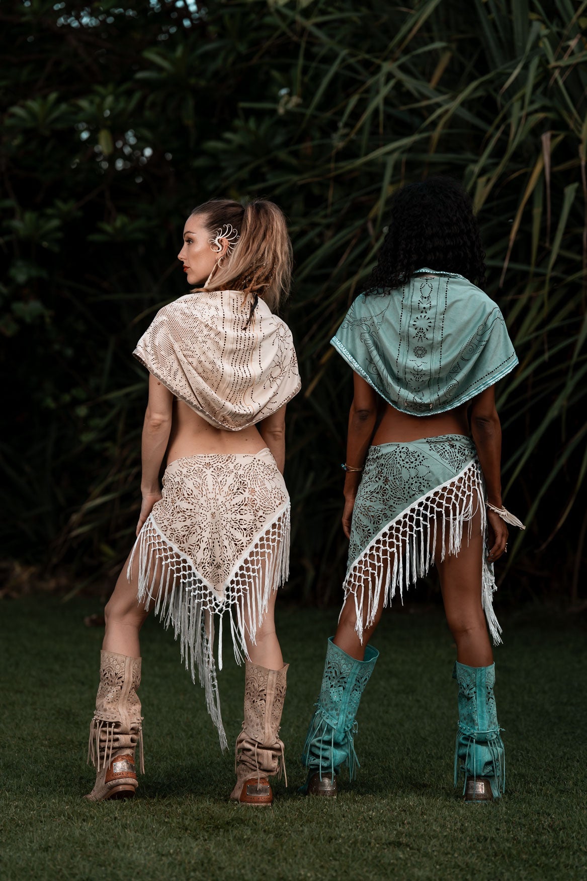 (4 in 1) Turquoise Mandala Fringe Shawl/Top/Skirt