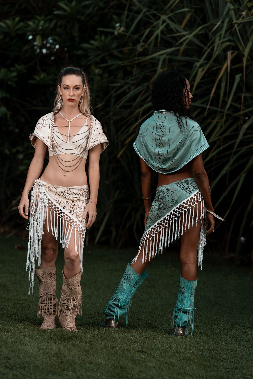 (4 in 1) Turquoise Mandala Fringe Shawl/Top/Skirt