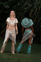 (4 in 1) Turquoise Mandala Fringe Shawl/Top/Skirt