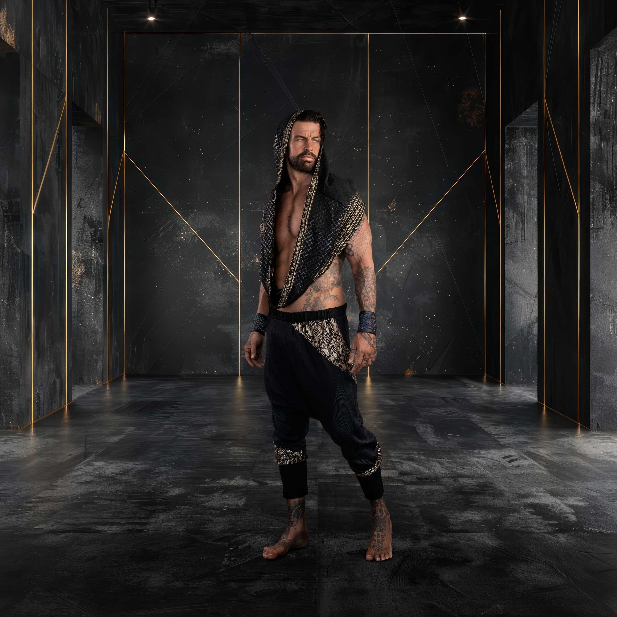 Mystic Fusion Sequin Harem Pants (Black/Gold)