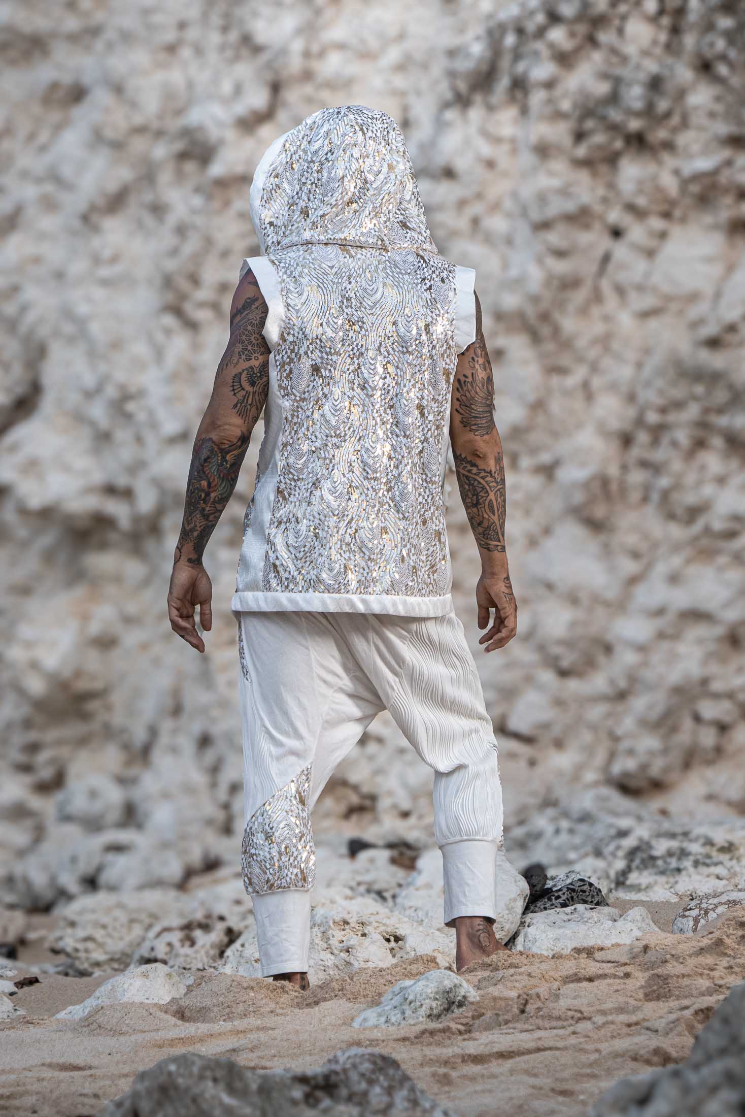 Mystic Fusion Sequin Harem Pants (White/Gold)