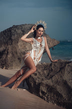 Radiance Sequin Fringe Top (White/Gold)