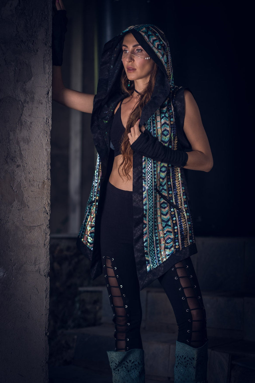 Tribal Warrior Sequin Vest (Turquoise)
