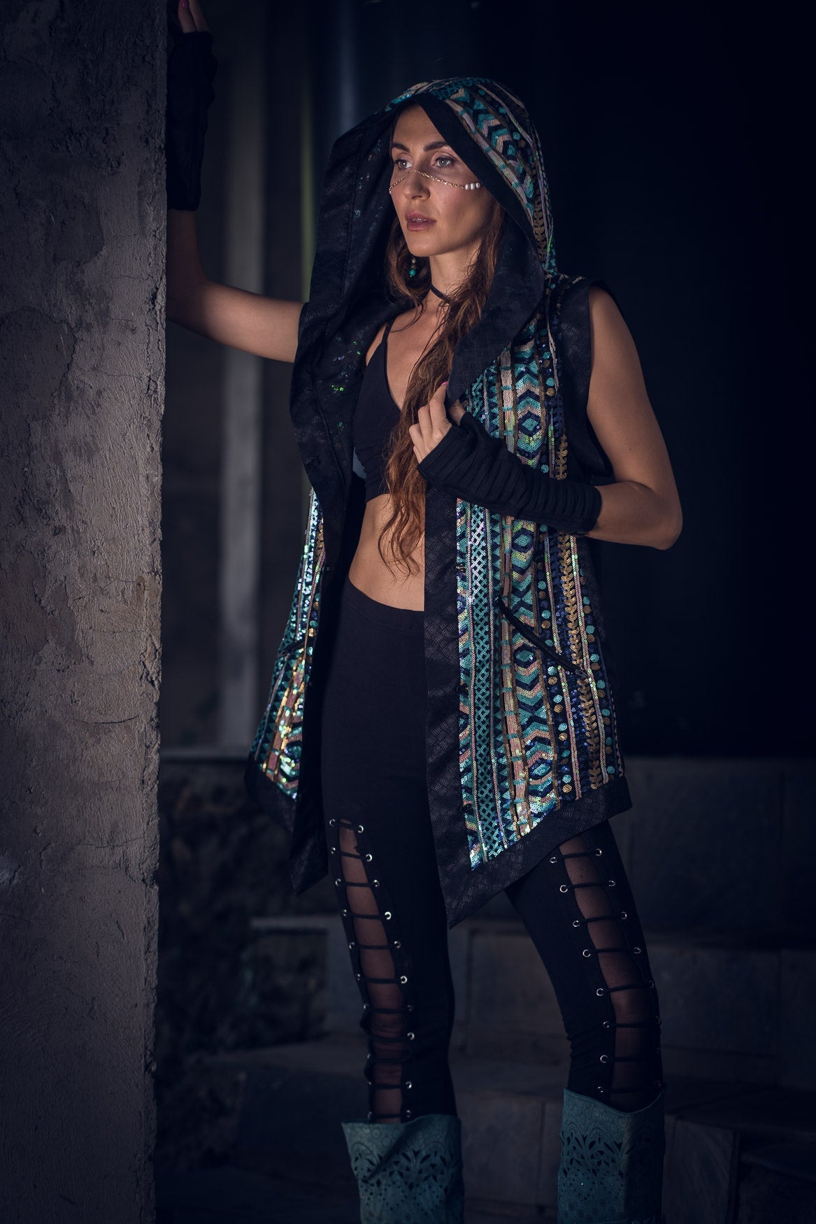 Tribal Warrior Sequin Vest (Turquoise)