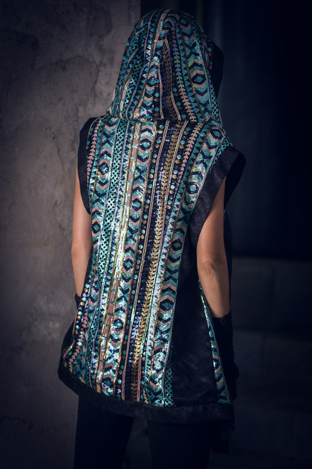Tribal Warrior Sequin Vest (Turquoise)