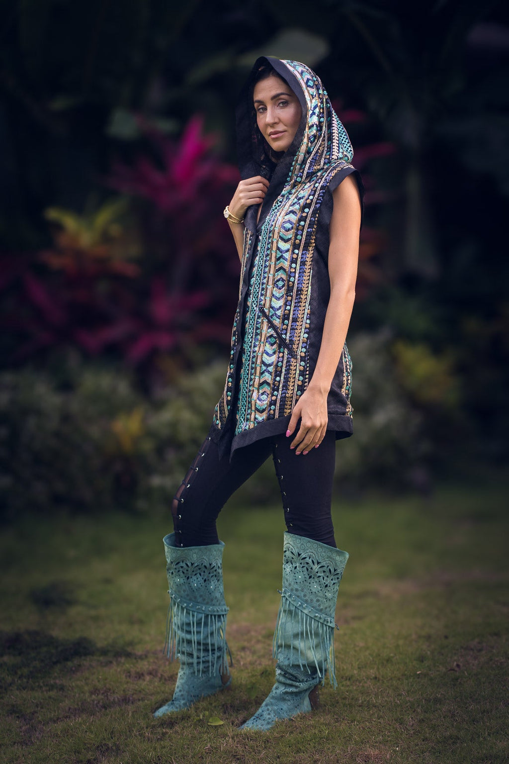 Tribal Warrior Sequin Vest (Turquoise)