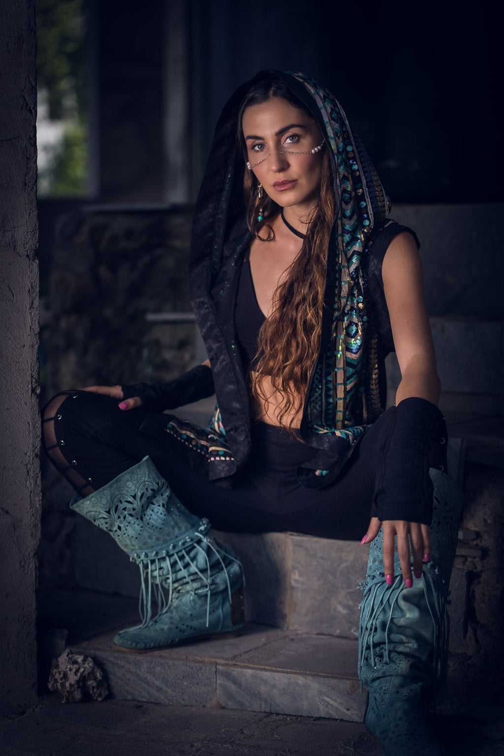 Tribal Warrior Sequin Vest (Turquoise)