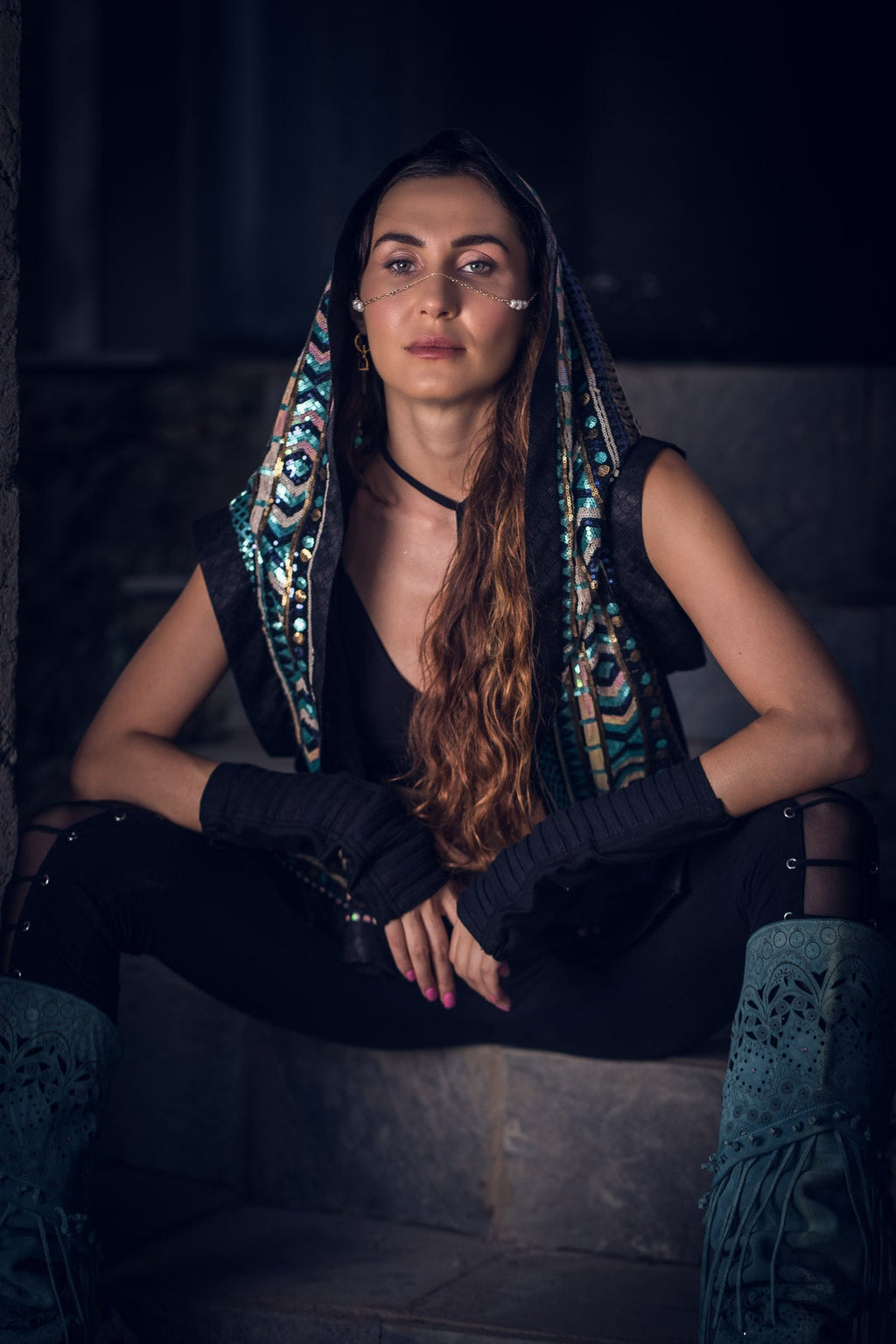 Tribal Warrior Sequin Vest (Turquoise)