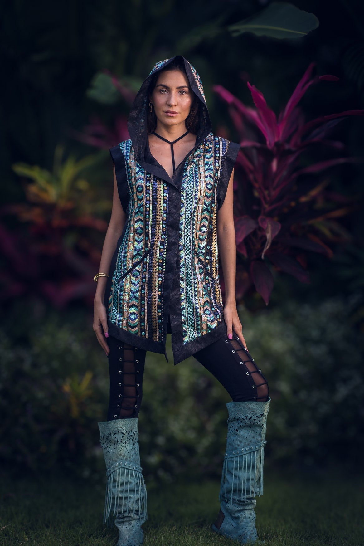 Tribal Warrior Sequin Vest (Turquoise)