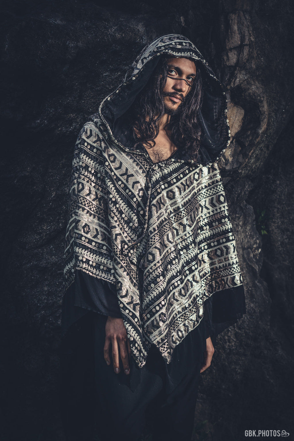 LED Tribal Shaman Cape (Black/Champagne)