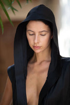 Tamoe Silk Top Stitched Hooded Robe - 2 Color Variants