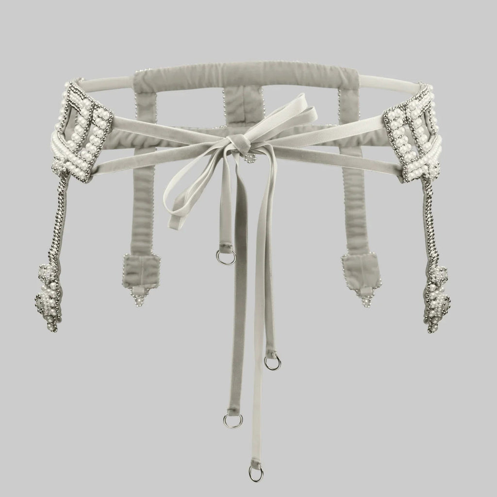 Teuta Modular Pearl Beaded Belt | Luxury Bridal Sash with removable Bow Medallions