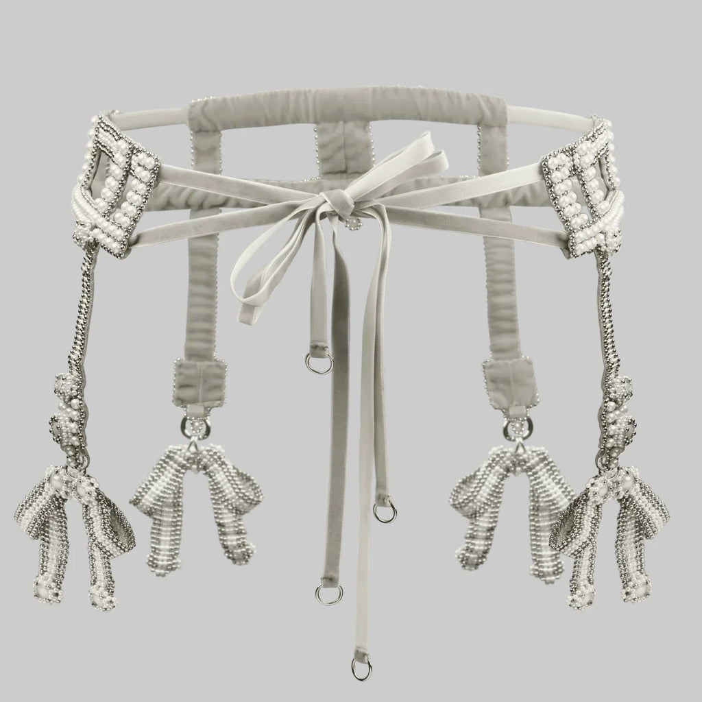 Teuta Modular Pearl Beaded Belt | Luxury Bridal Sash with removable Bow Medallions