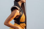 Helios Leather Beaded Bolero Jacket - Jet Black/Silver
