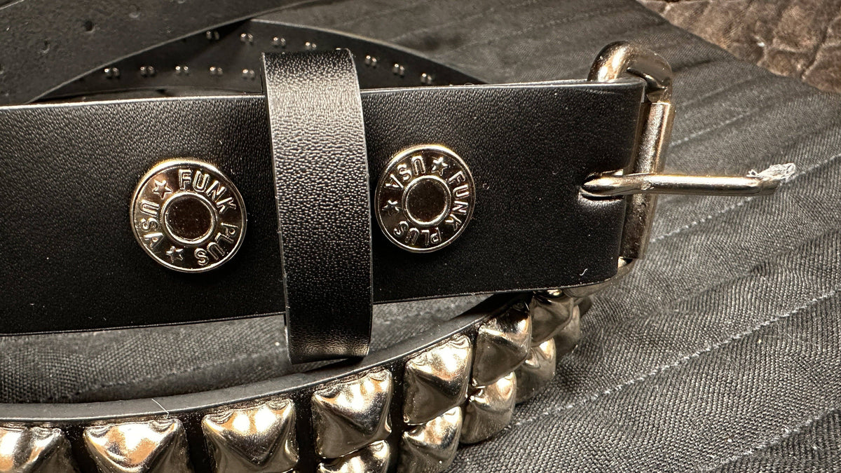 Funk Plus - Leren rave belt - 2 rijen  pyramid studs - Zwart