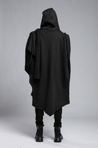 Womens Hooded Poncho with Attached Scarf - Black