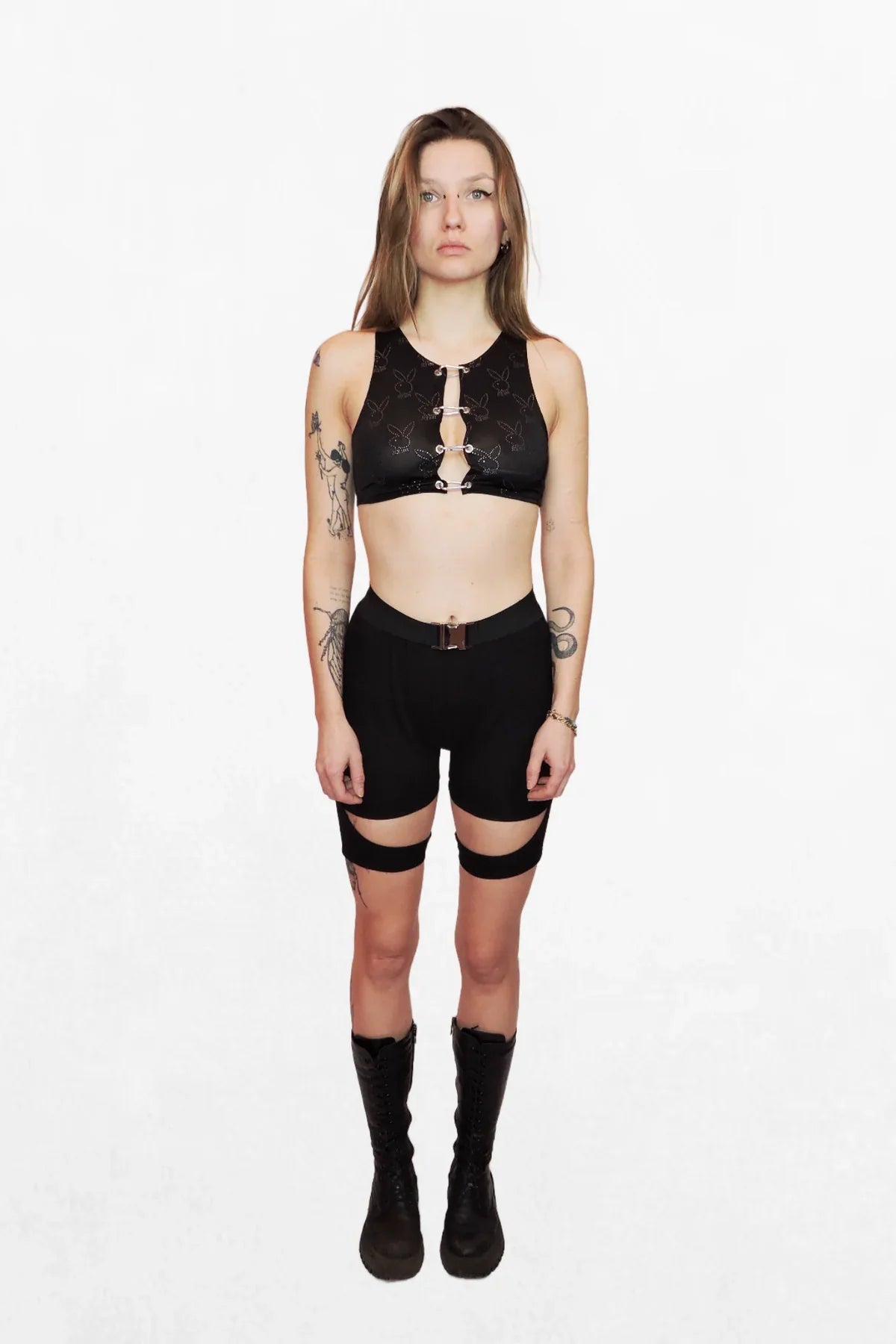 Ivy Berlin - Mila "Bad Bunny" Crop Top with Sleeves – Black