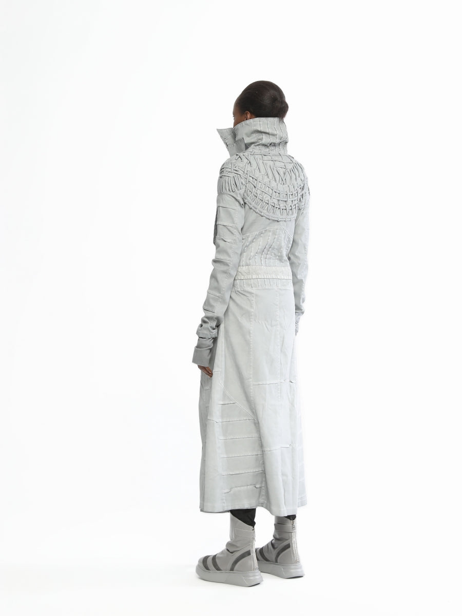 Long Women’s Futuristic Jacket With Piping Embroidery On Top