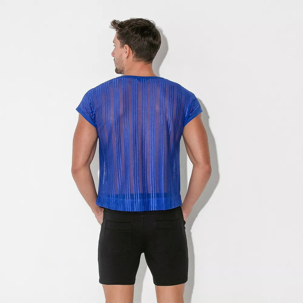 Code 22 - Striped mesh shirt - Blue