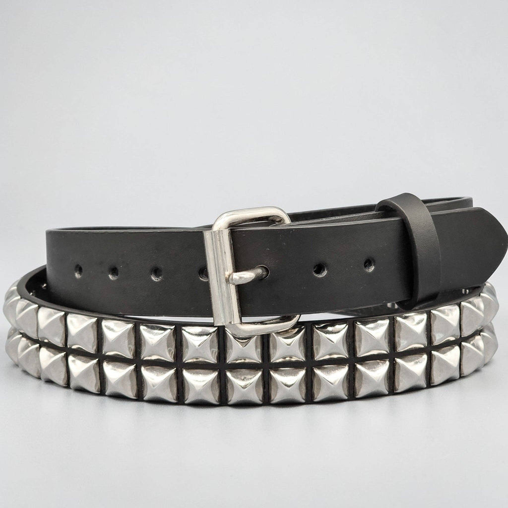 Funk Plus - Leren rave belt - 2 rijen  pyramid studs - Zwart