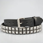 Funk Plus - Leren rave belt - 2 rijen  pyramid studs - Zwart