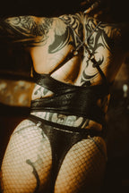 Kat Maunz - Snake Print Thong with Chains – Black