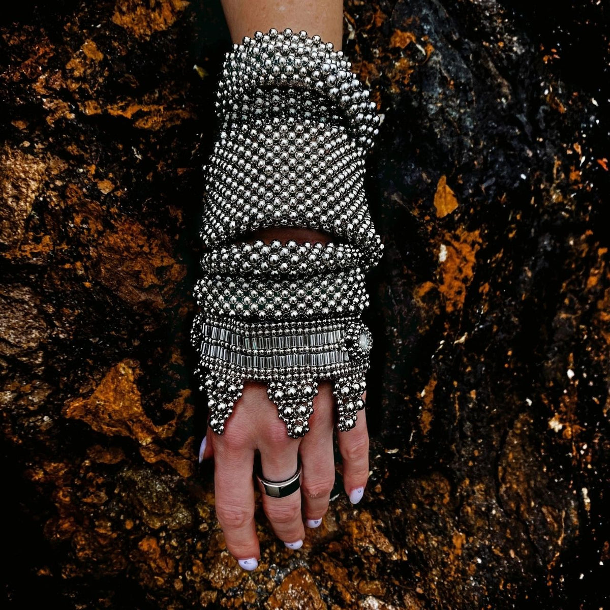 beaded modular cuffs in silver by Object & Dawn